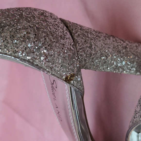 Shoe Land Silver Glitter Sparkly Open Toe Ankle Strap No Rumors Heels size 10 - Picture 6 of 8